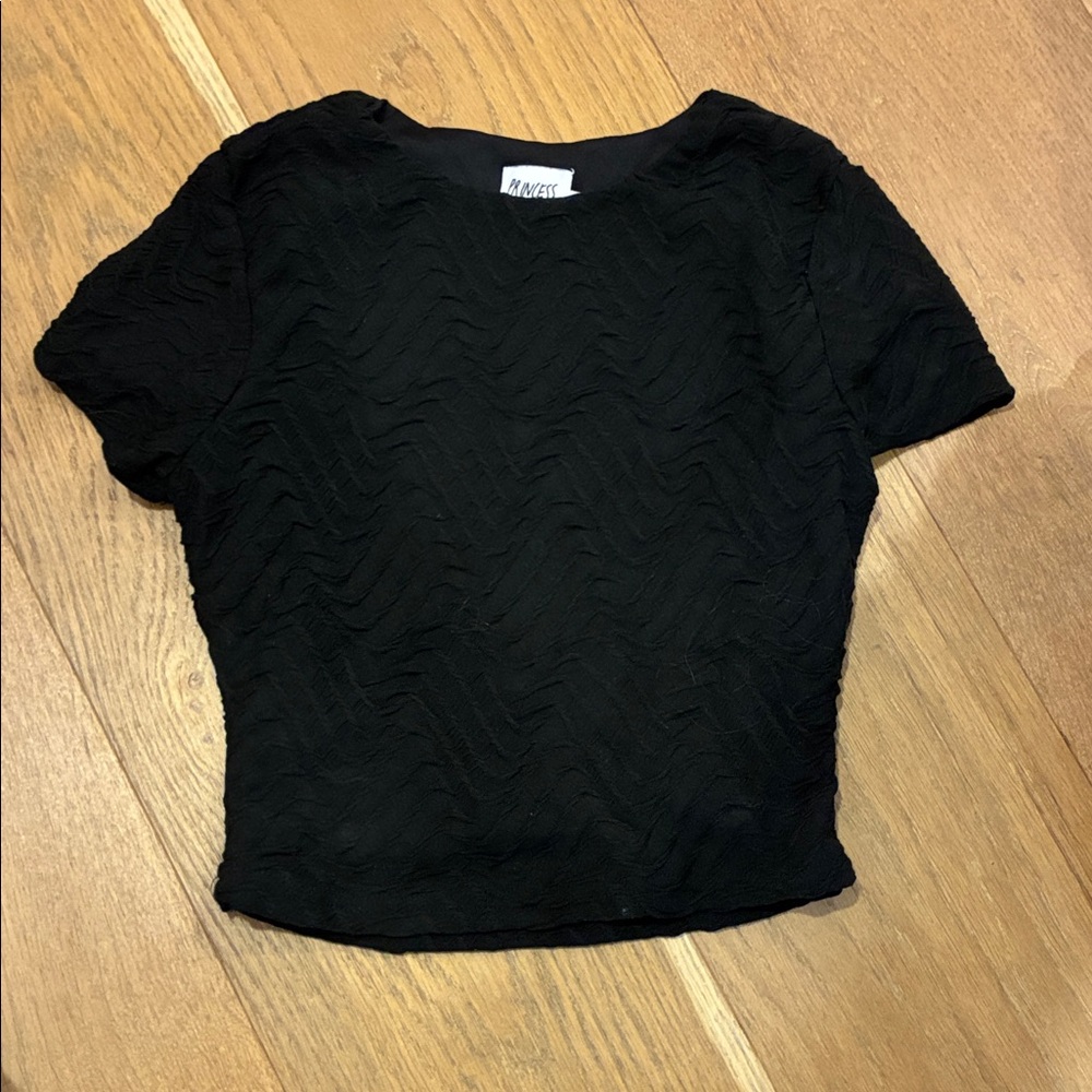 Princess Polly Black Textured Short Sleeve Top